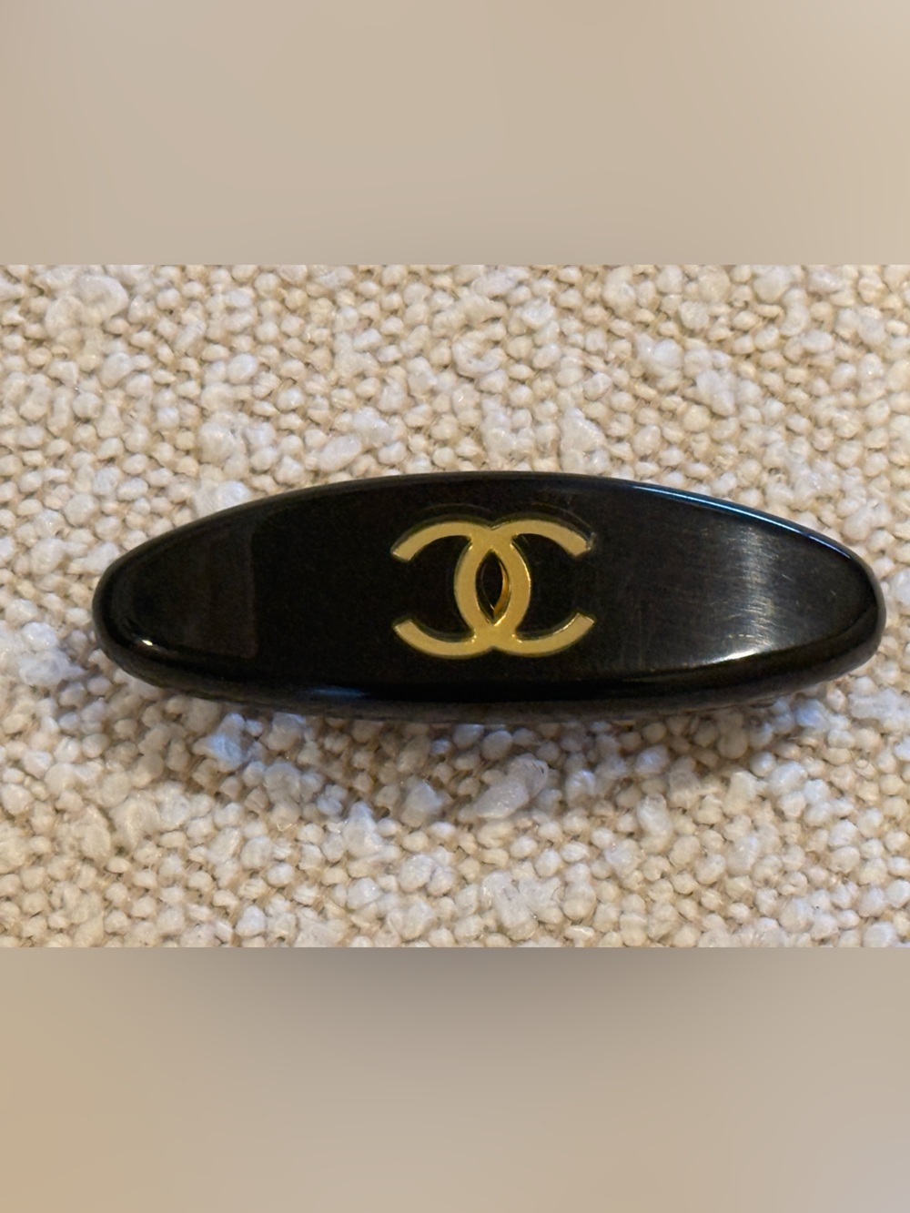 Chanel Black Resin Logo Hair Barrette